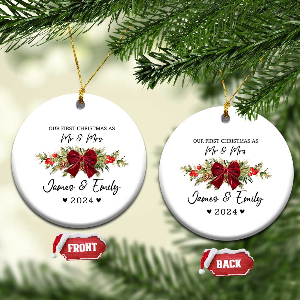 Personalised First Xmas as Mr & Mrs Christmas Ornament Custom Name Keepsake Wedding Gifts for Newlywed Couple - Wonder Print Shop