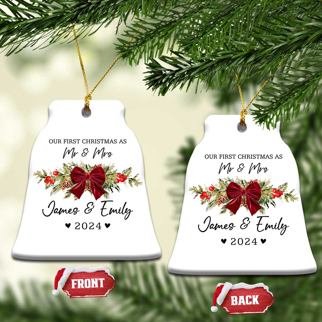Personalised First Xmas as Mr & Mrs Christmas Ornament Custom Name Keepsake Wedding Gifts for Newlywed Couple - Wonder Print Shop
