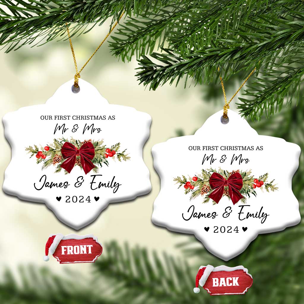 Personalised First Xmas as Mr & Mrs Christmas Ornament Custom Name Keepsake Wedding Gifts for Newlywed Couple - Wonder Print Shop
