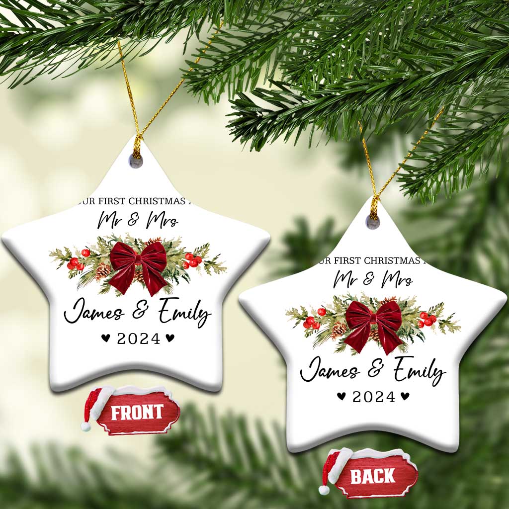 Personalised First Xmas as Mr & Mrs Christmas Ornament Custom Name Keepsake Wedding Gifts for Newlywed Couple - Wonder Print Shop