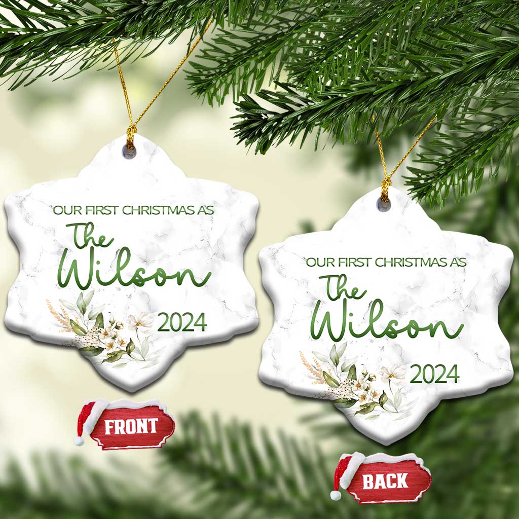 Personalised First Xmas Married Christmas Ornament Custom Name 2024 Keepsake Wedding Gifts for Newlywed Couple - Wonder Print Shop