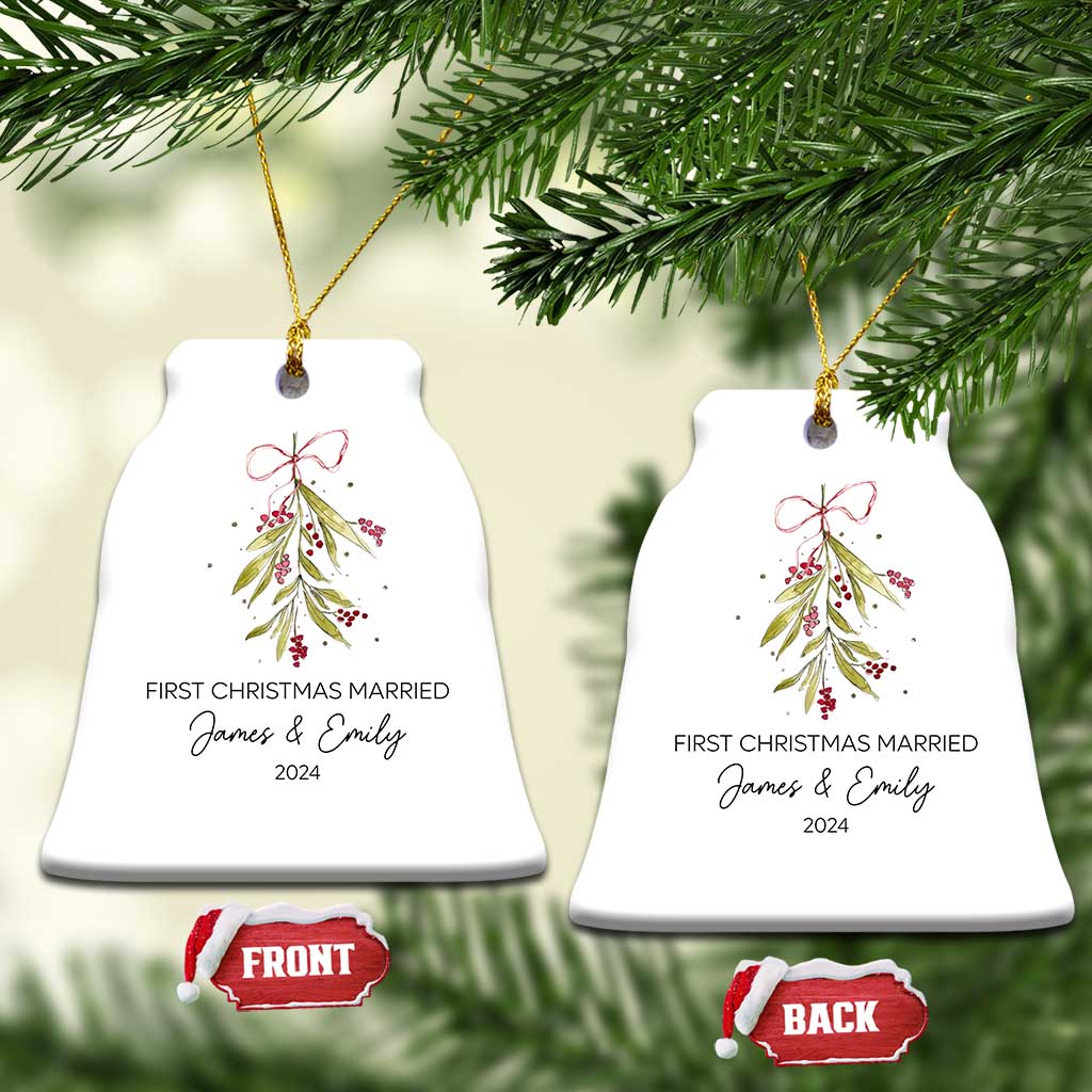 Personalised First Xmas Married Christmas Ornament Custom Name 2024 Keepsake Wedding Gifts for Couple - Wonder Print Shop