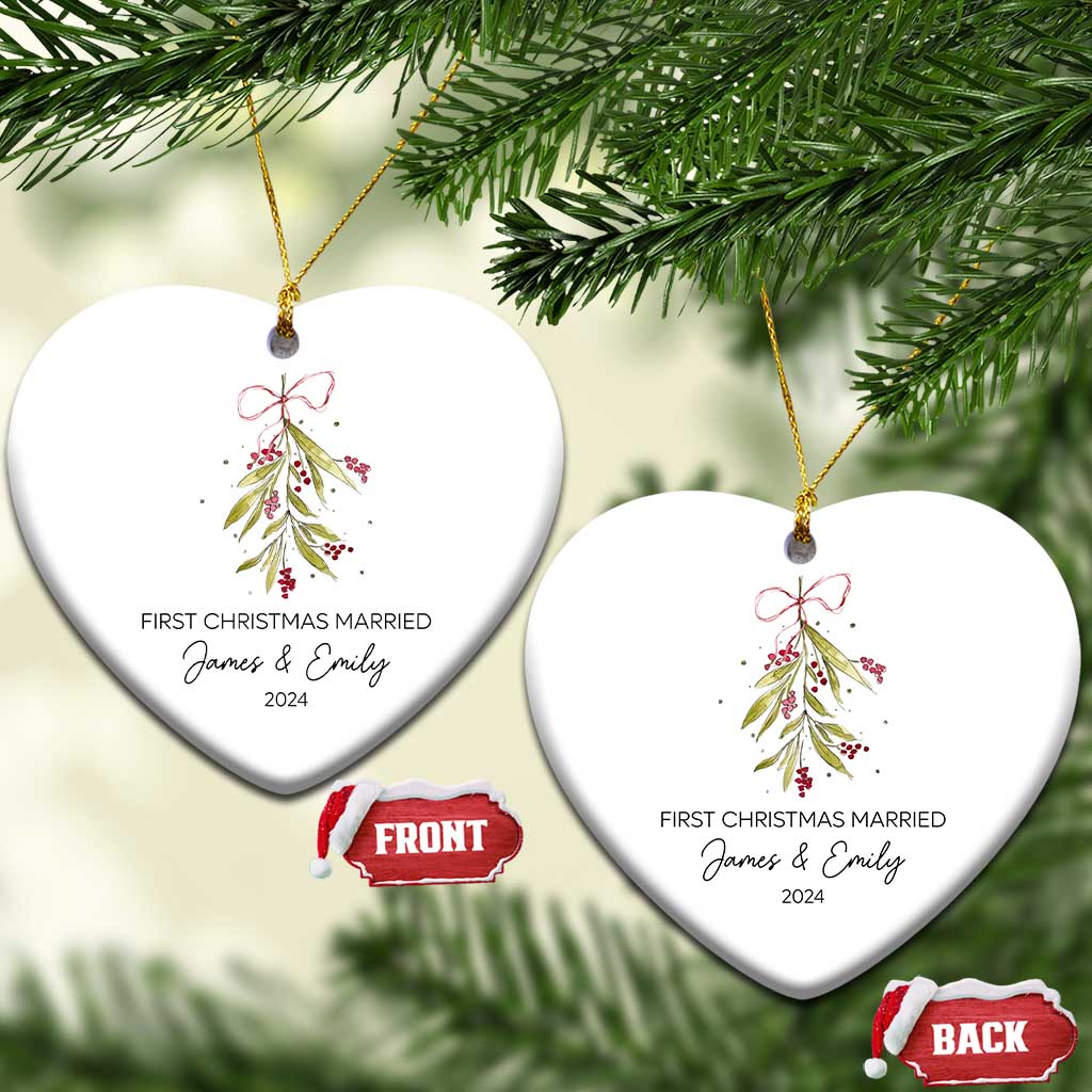 Personalised First Xmas Married Christmas Ornament Custom Name 2024 Keepsake Wedding Gifts for Couple - Wonder Print Shop