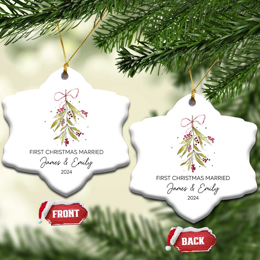 Personalised First Xmas Married Christmas Ornament Custom Name 2024 Keepsake Wedding Gifts for Couple - Wonder Print Shop