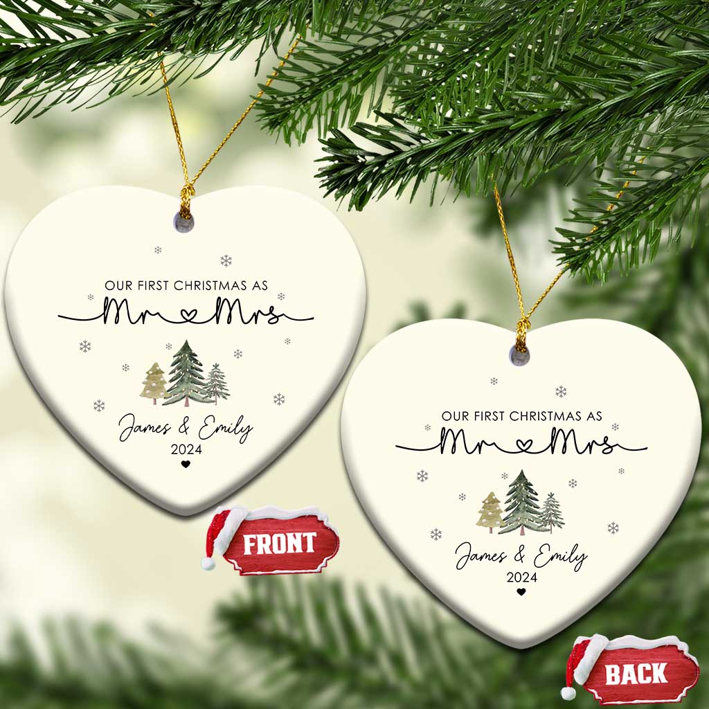 Personalised First Xmas as Mr & Mrs Christmas Ornament Custom Name 2024 Keepsake Wedding Gifts for Couple - Wonder Print Shop