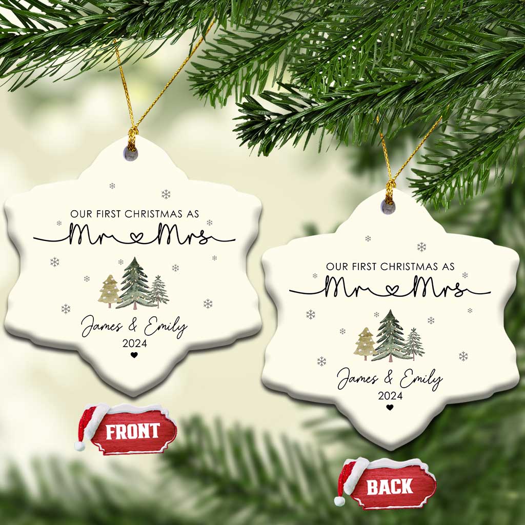 Personalised First Xmas as Mr & Mrs Christmas Ornament Custom Name 2024 Keepsake Wedding Gifts for Couple - Wonder Print Shop