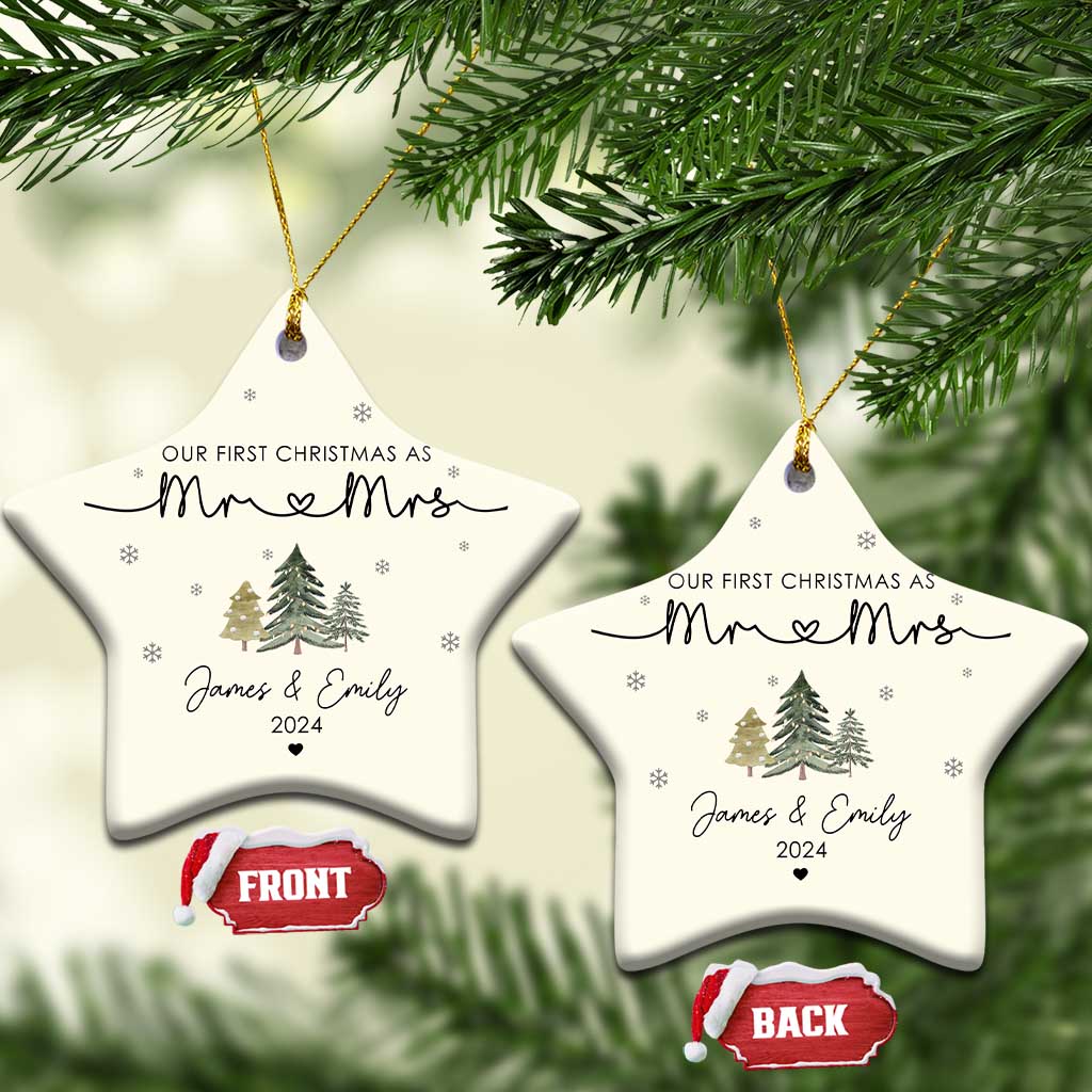 Personalised First Xmas as Mr & Mrs Christmas Ornament Custom Name 2024 Keepsake Wedding Gifts for Couple - Wonder Print Shop