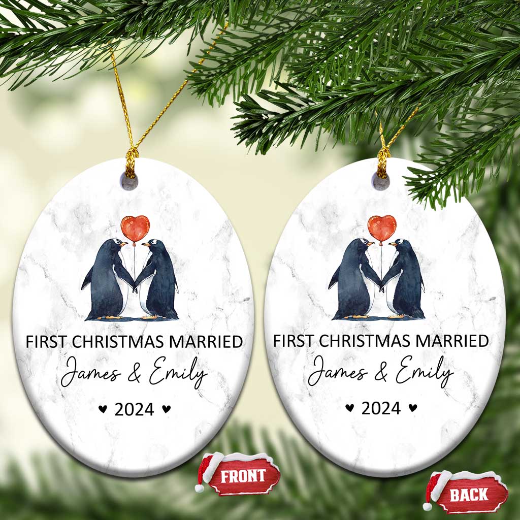 Personalised First Xmas Married Christmas Ornament Custom Name 2024 Wedding Gifts for Couple Her or Him - Wonder Print Shop