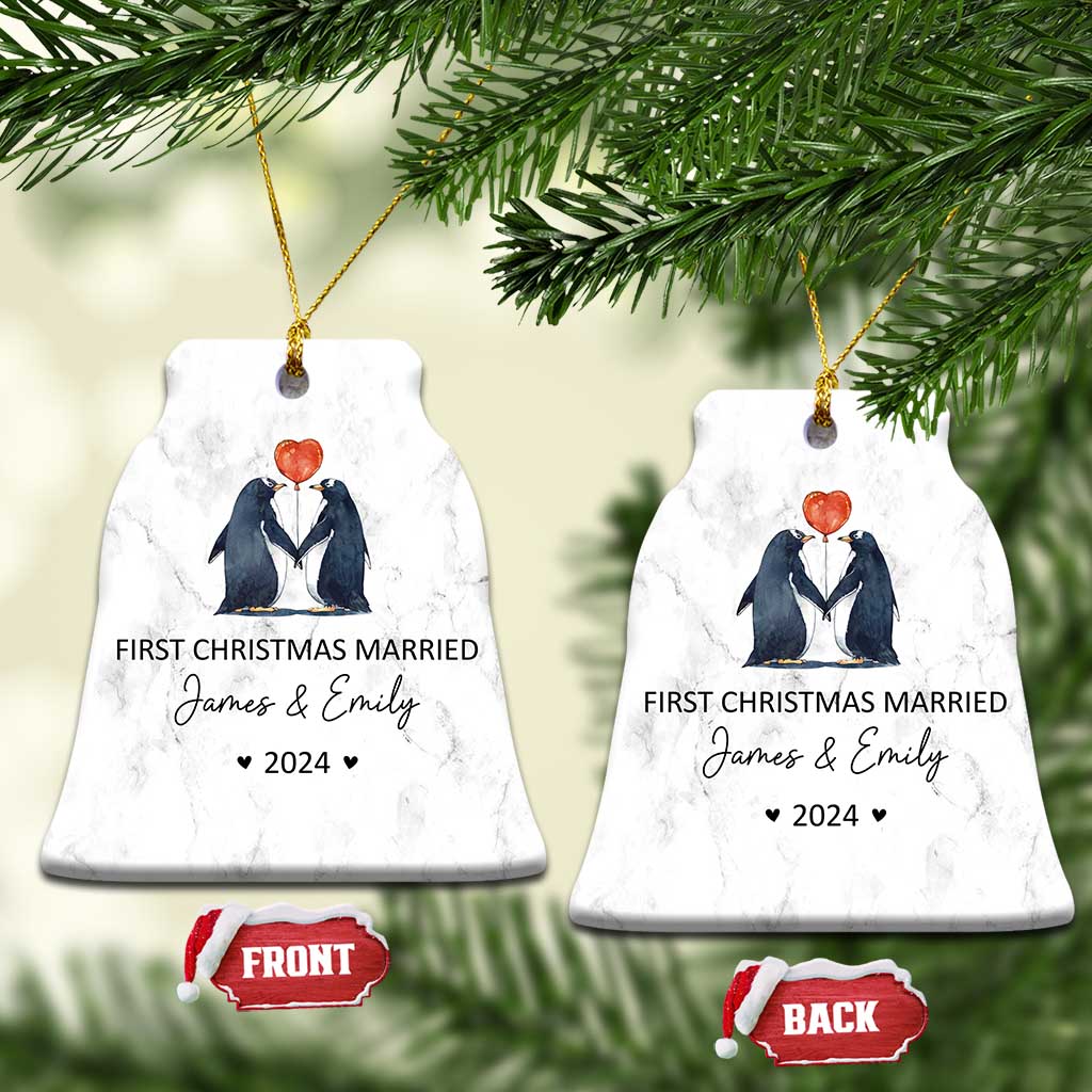 Personalised First Xmas Married Christmas Ornament Custom Name 2024 Wedding Gifts for Couple Her or Him - Wonder Print Shop