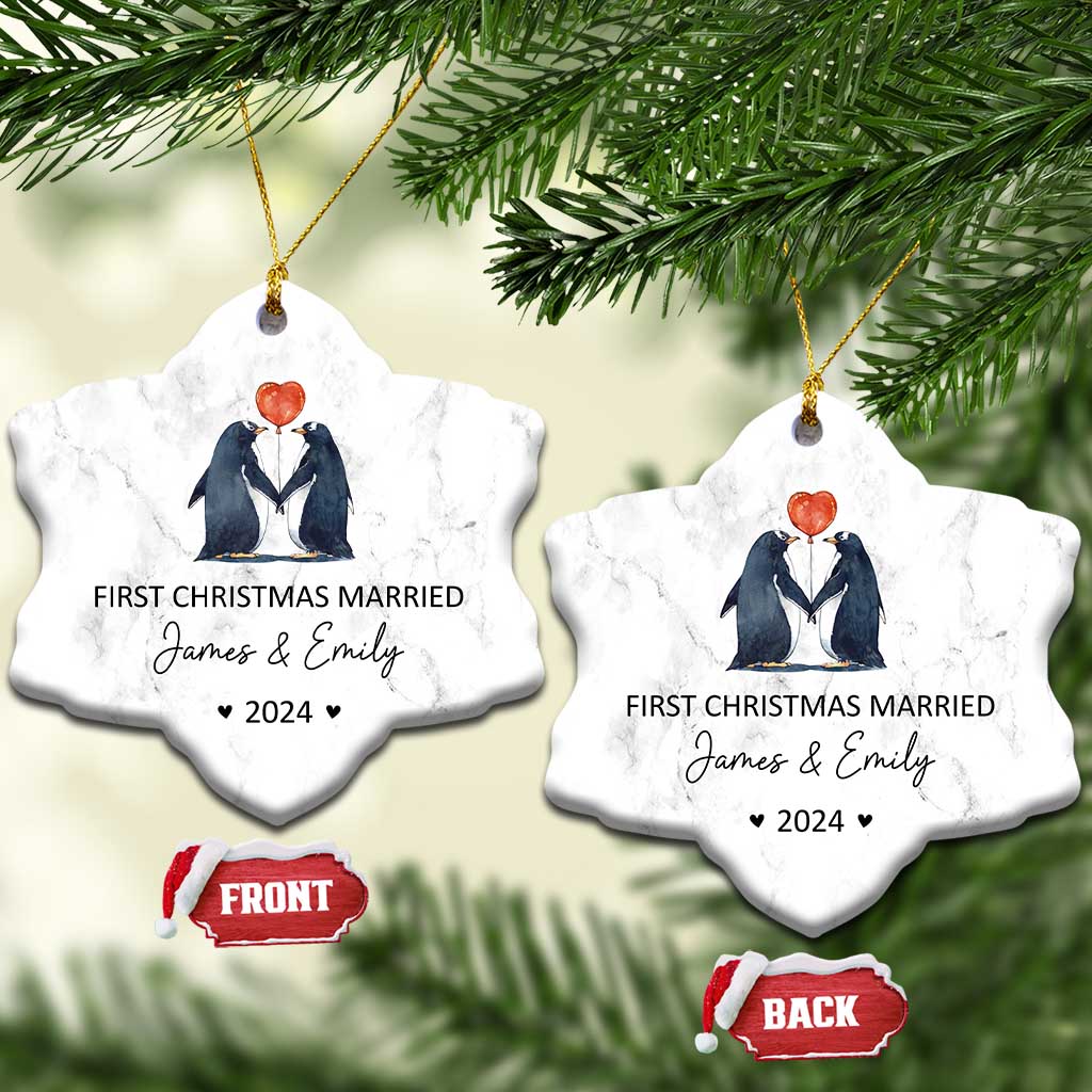Personalised First Xmas Married Christmas Ornament Custom Name 2024 Wedding Gifts for Couple Her or Him - Wonder Print Shop