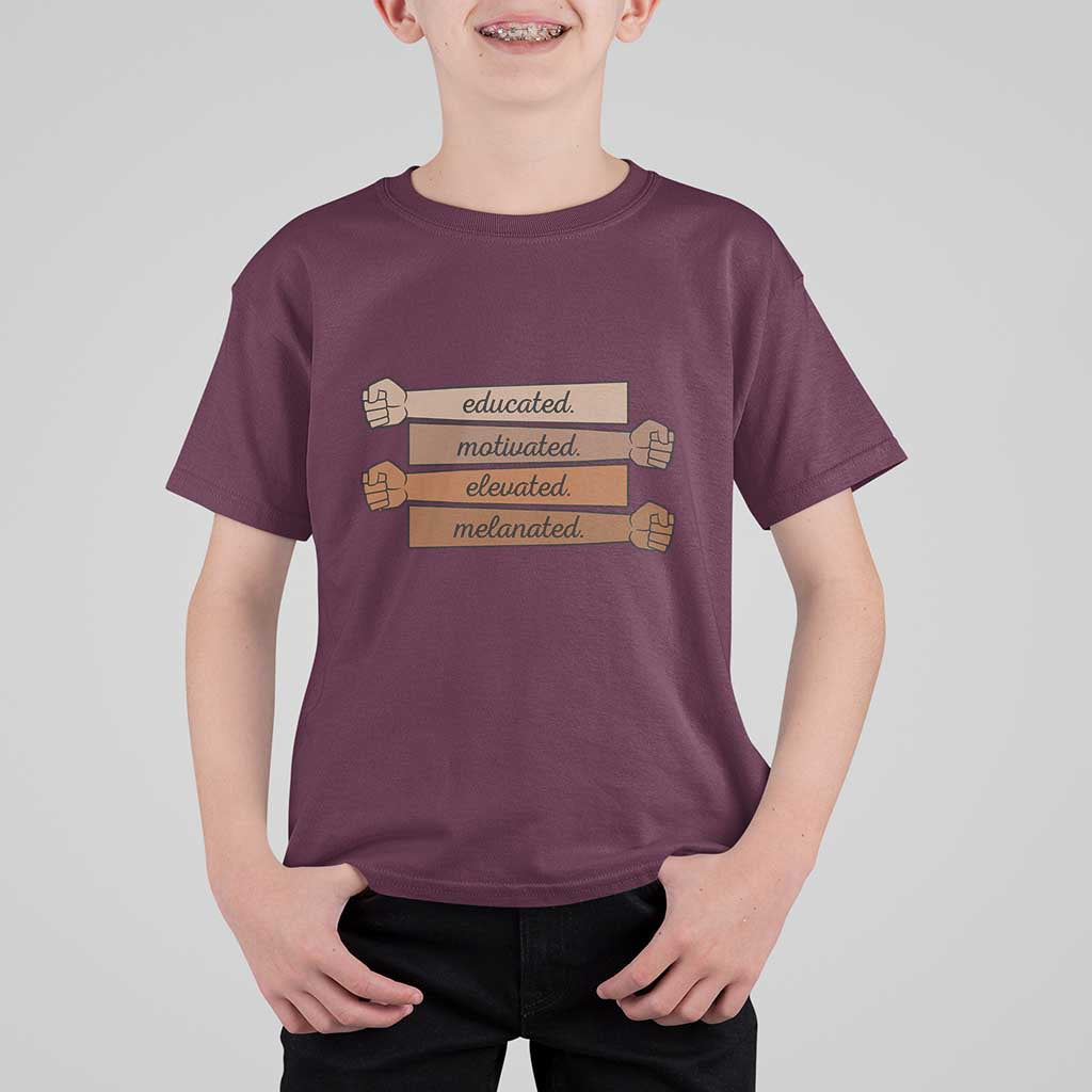 Black Pride T Shirt For Kid Educated Motivated Elevated Melanated BLM Melanin