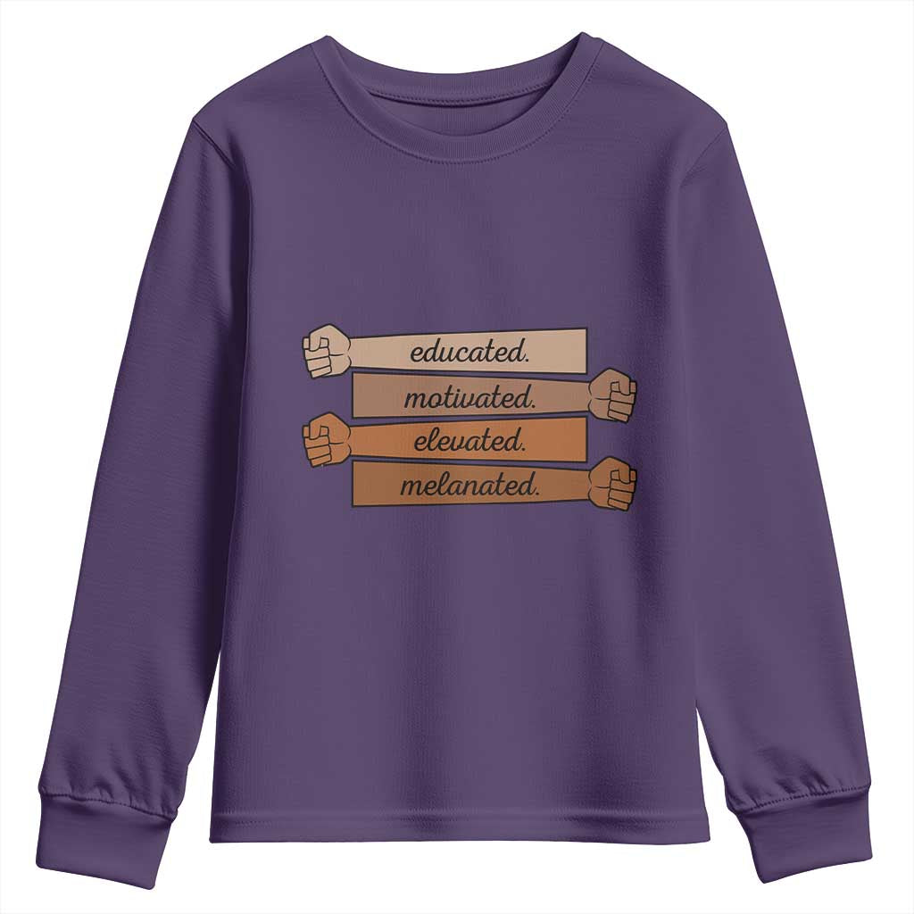 Black Pride Youth Sweatshirt Educated Motivated Elevated Melanated BLM Melanin