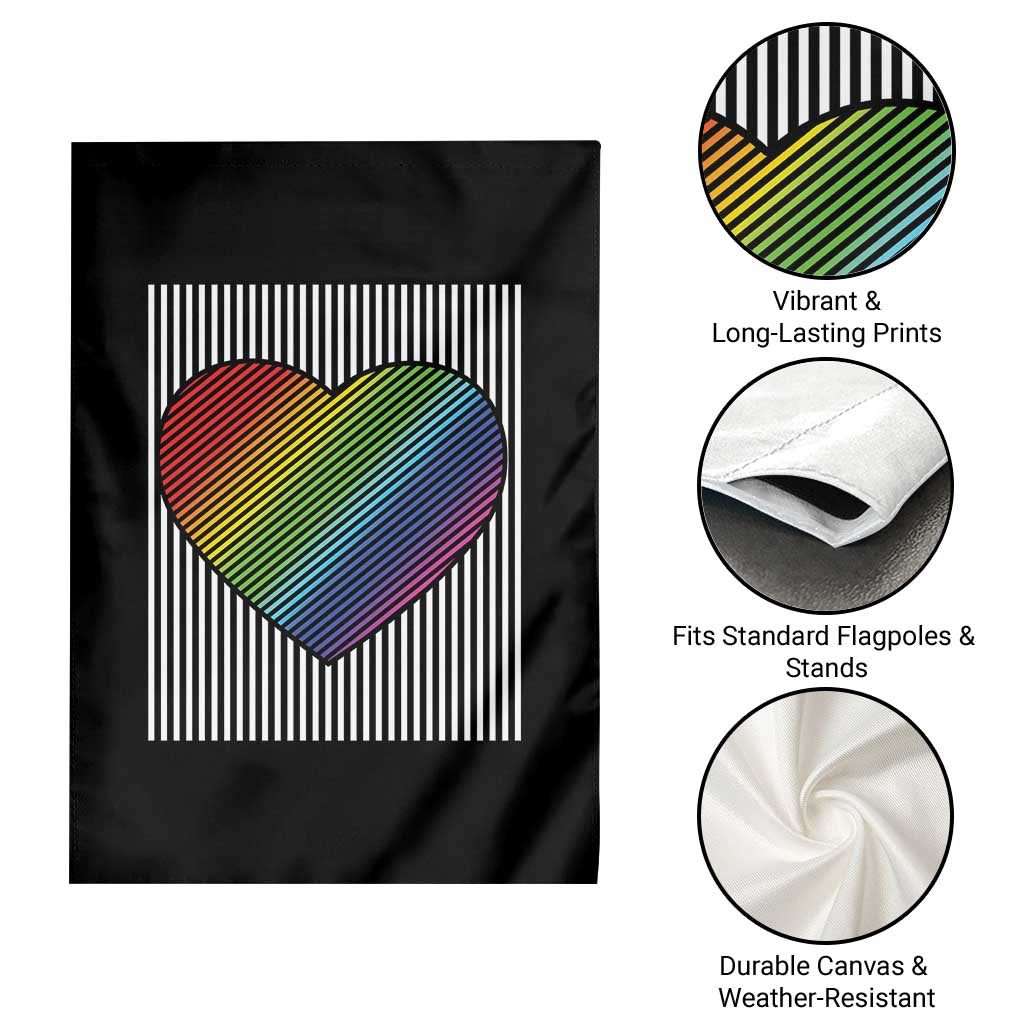 LGBT Pride Garden Flag LGBTQ Support Retro Valentines Rainbow Heart - Wonder Print Shop
