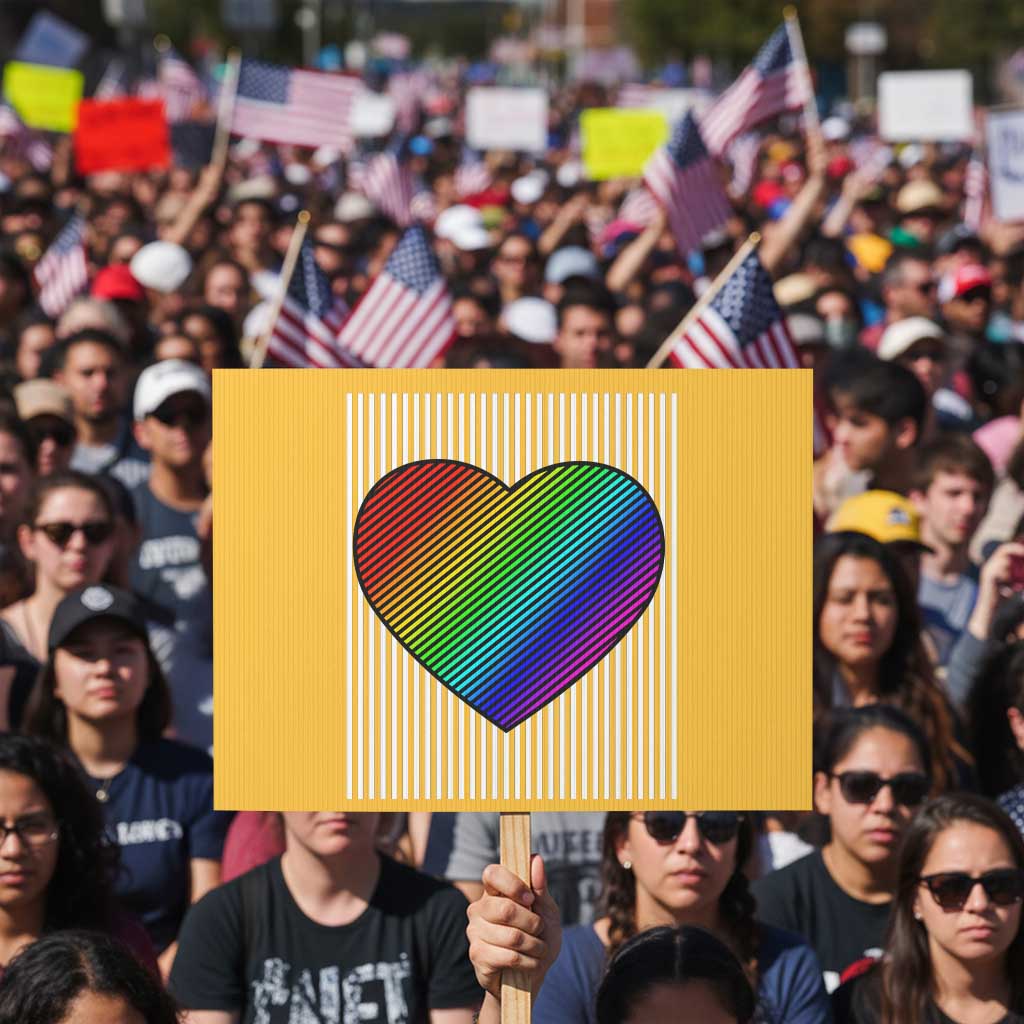 LGBT Pride Protest Sign LGBTQ Support Retro Valentines Rainbow Heart - Wonder Print Shop