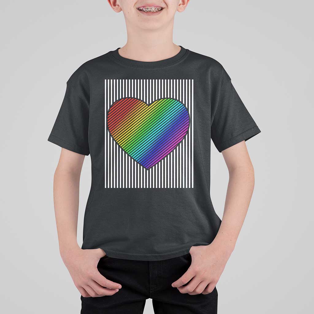 Retro Valentines Rainbow Heart T Shirt For Kid LGBT Pride LGBTQ Support