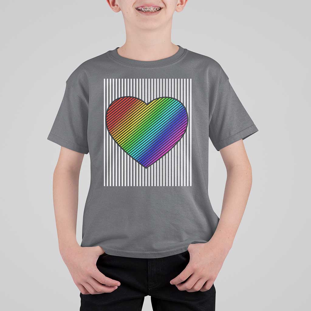 Retro Valentines Rainbow Heart T Shirt For Kid LGBT Pride LGBTQ Support