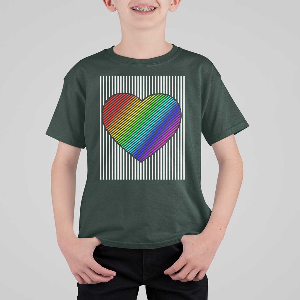 Retro Valentines Rainbow Heart T Shirt For Kid LGBT Pride LGBTQ Support