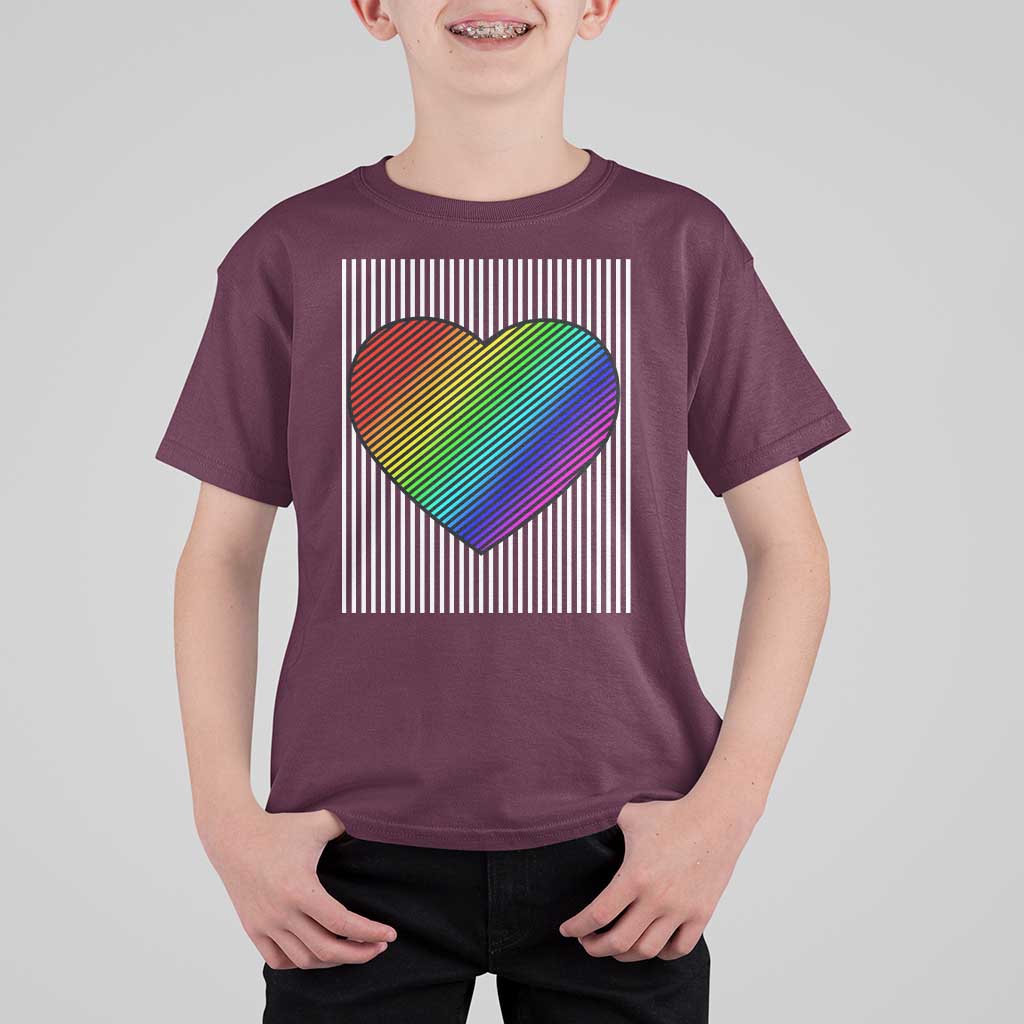 Retro Valentines Rainbow Heart T Shirt For Kid LGBT Pride LGBTQ Support