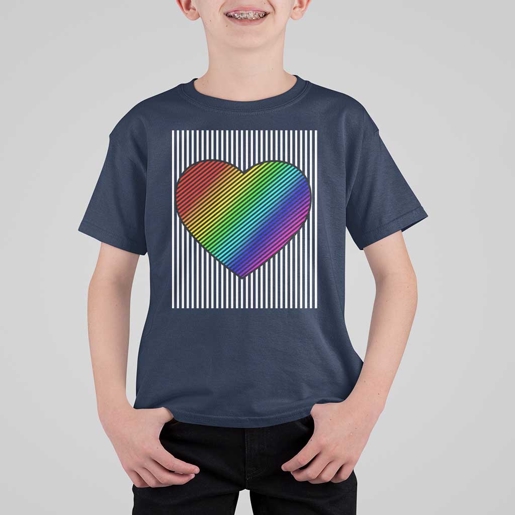 Retro Valentines Rainbow Heart T Shirt For Kid LGBT Pride LGBTQ Support