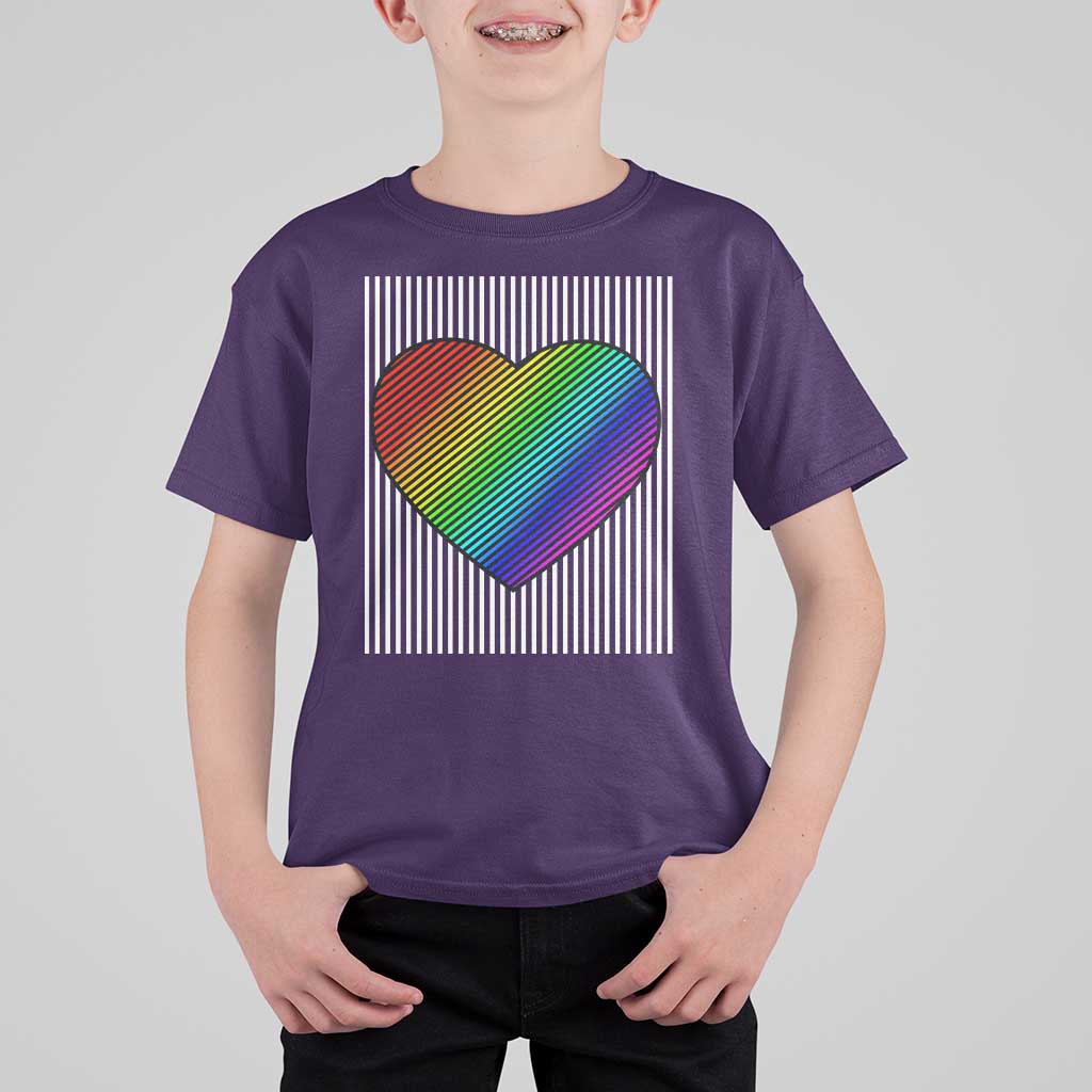 Retro Valentines Rainbow Heart T Shirt For Kid LGBT Pride LGBTQ Support