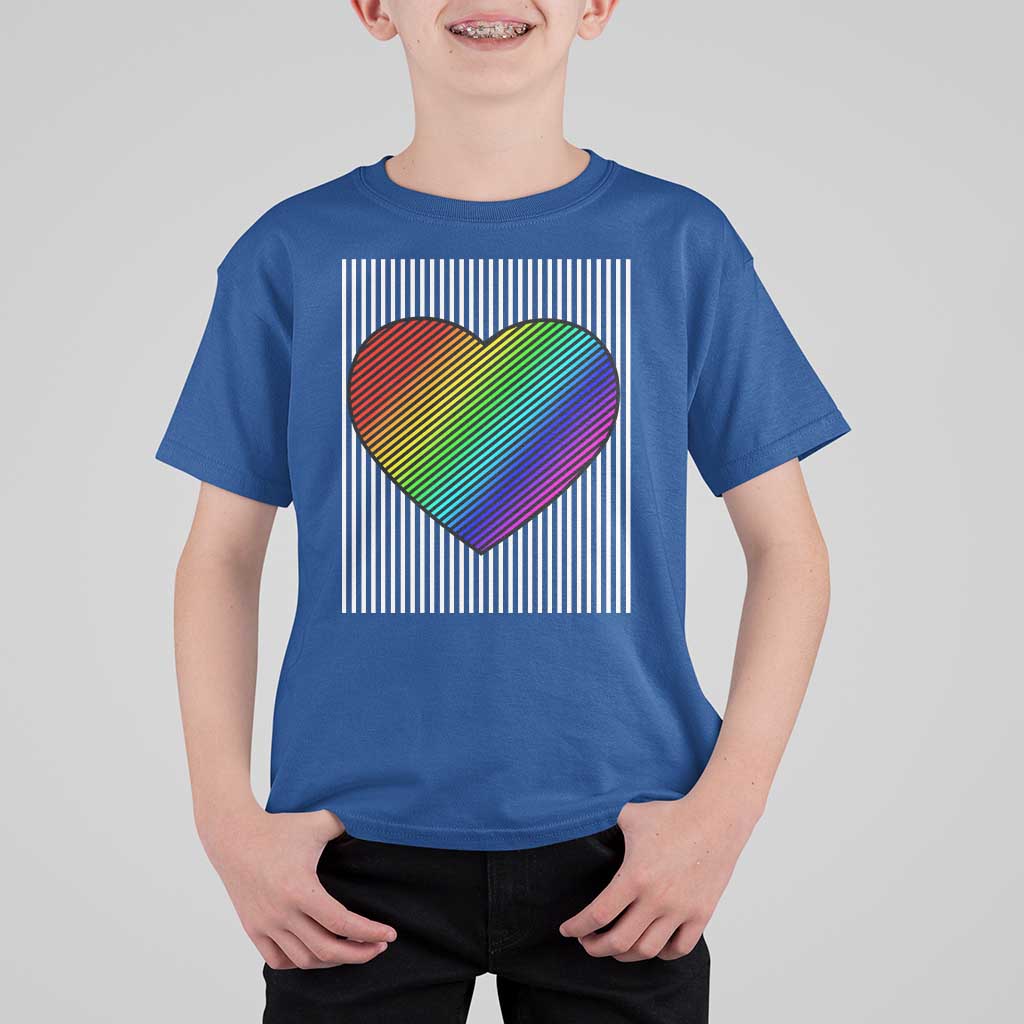 Retro Valentines Rainbow Heart T Shirt For Kid LGBT Pride LGBTQ Support