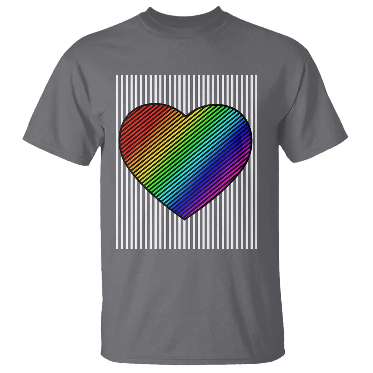 Retro Valentines Rainbow Heart T Shirt LGBT Pride LGBTQ Support