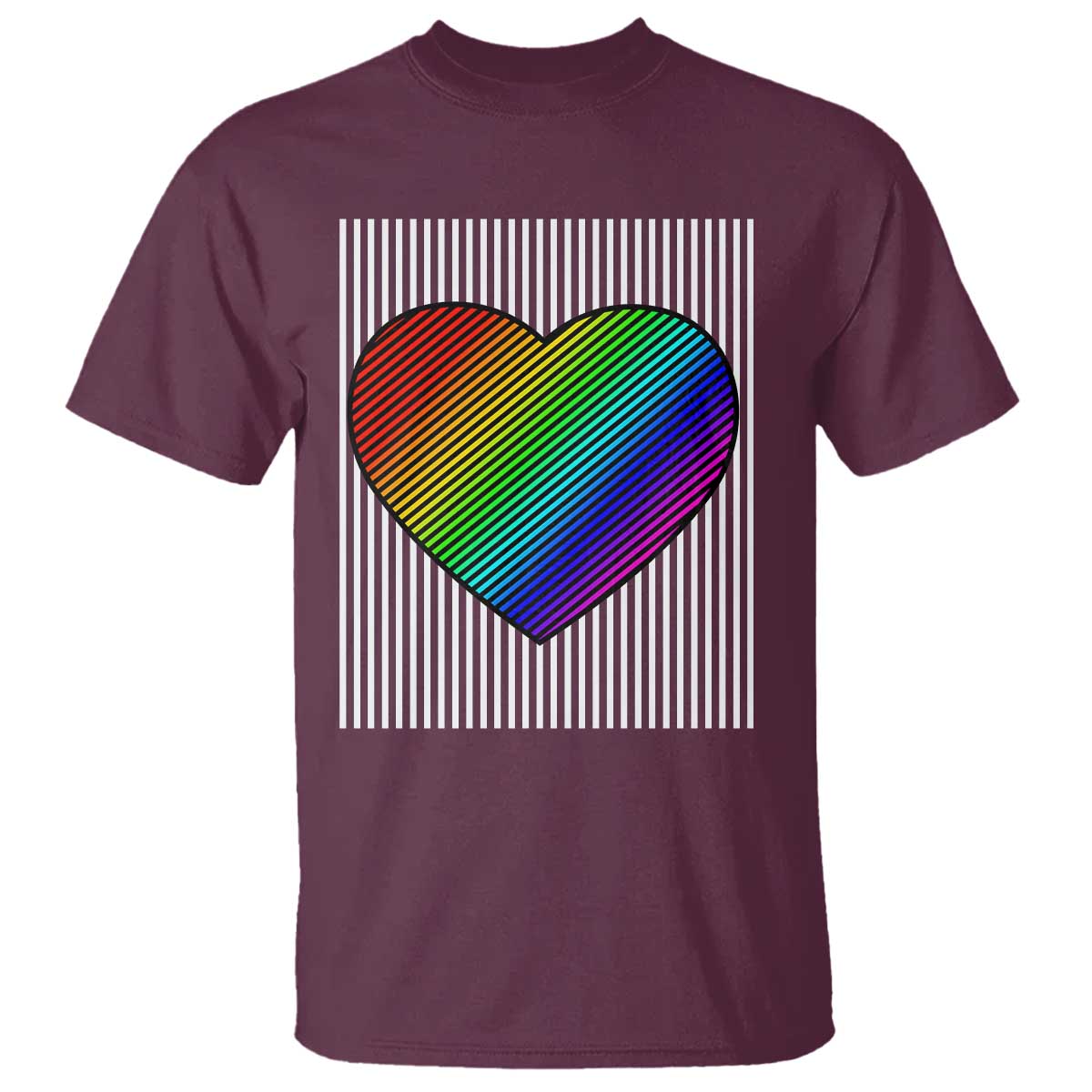 Retro Valentines Rainbow Heart T Shirt LGBT Pride LGBTQ Support