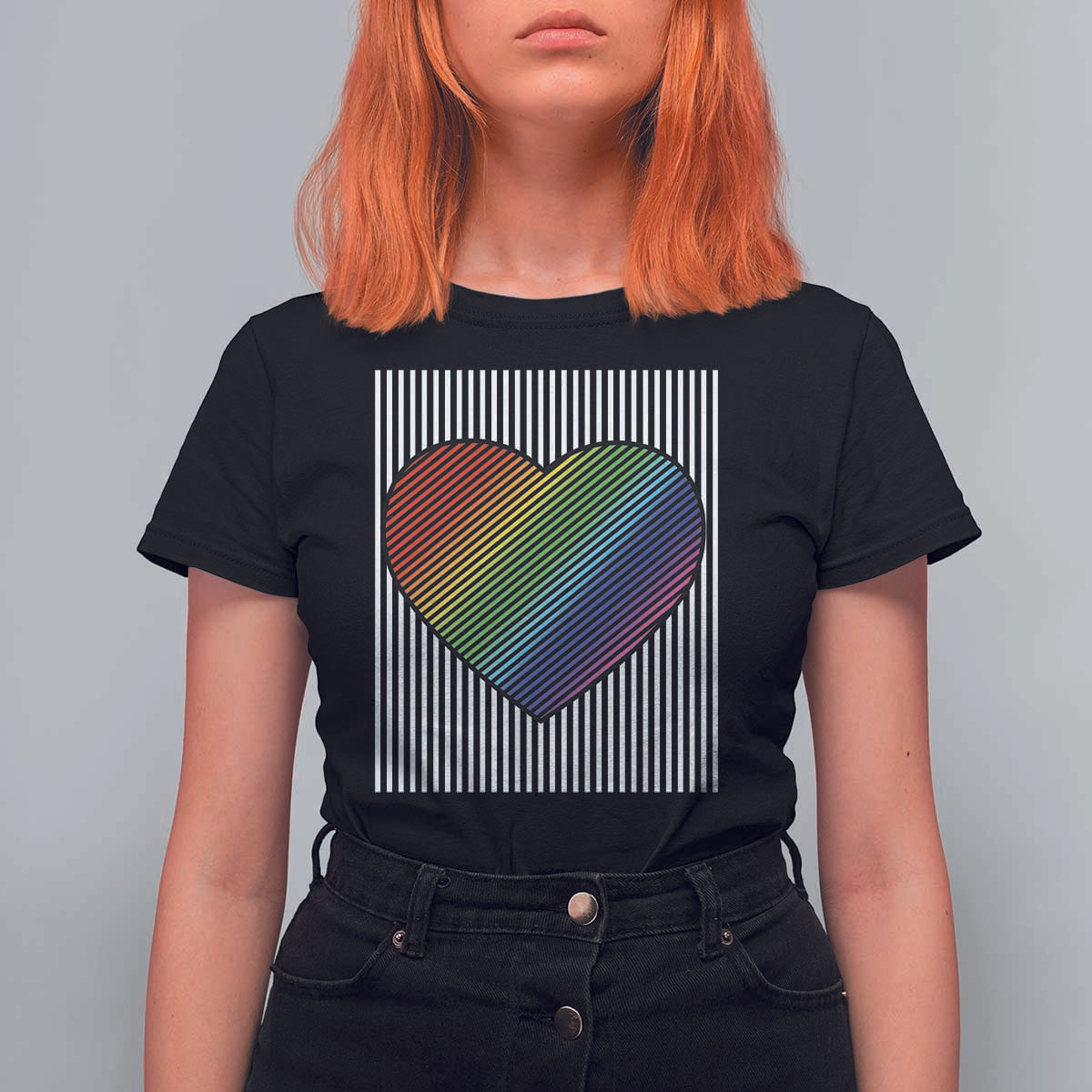 Retro Valentines Rainbow Heart T Shirt For Women LGBT Pride LGBTQ Support