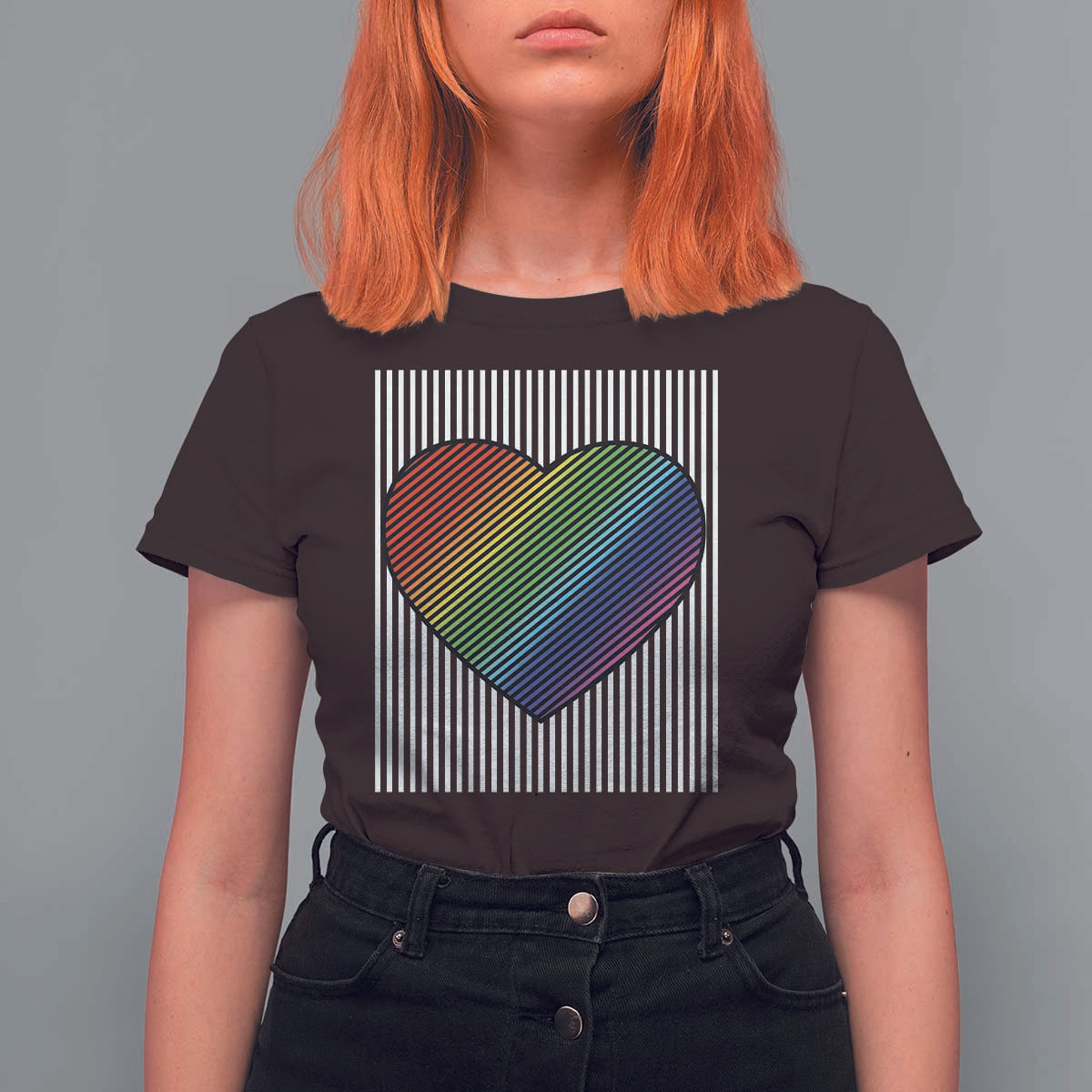 Retro Valentines Rainbow Heart T Shirt For Women LGBT Pride LGBTQ Support