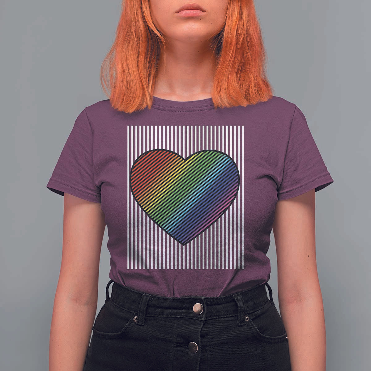 Retro Valentines Rainbow Heart T Shirt For Women LGBT Pride LGBTQ Support