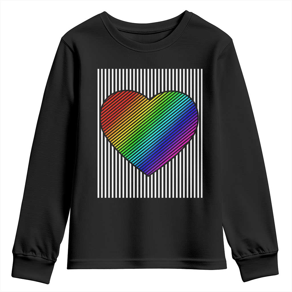 LGBT Pride Youth Sweatshirt LGBTQ Support Retro Valentines Rainbow Heart