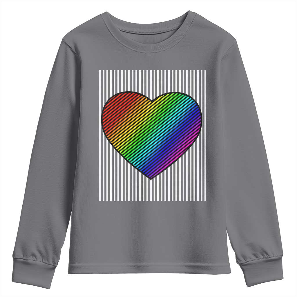 LGBT Pride Youth Sweatshirt LGBTQ Support Retro Valentines Rainbow Heart
