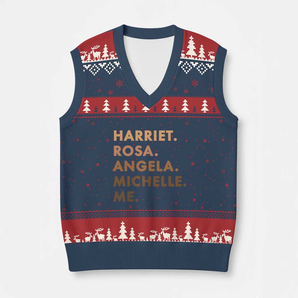 Harriet Rosa Angela Michelle Me V-Neck Knit Sweater Vest Black History Month Feminist Women Leaders - Wonder Print Shop