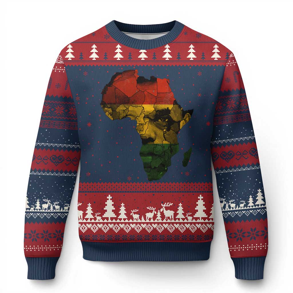 Black History Month Ugly Christmas Sweater Pan African Africa Map Black Pride - Wonder Print Shop