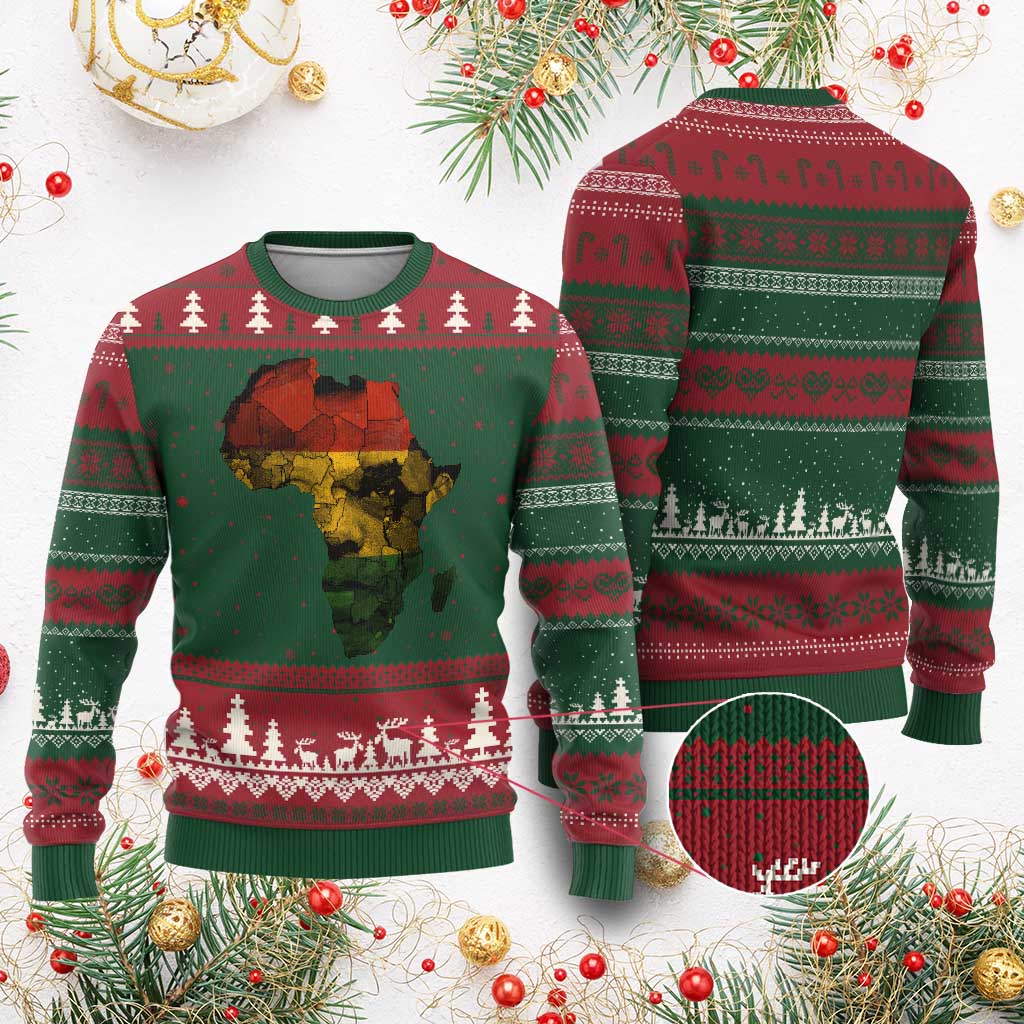 Black History Month Ugly Christmas Sweater Pan African Africa Map Black Pride - Wonder Print Shop