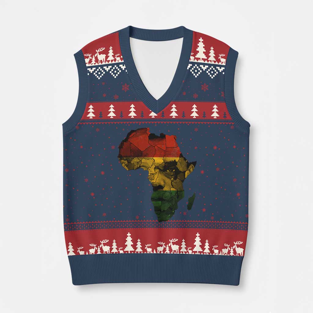 Black History Month V-Neck Knit Sweater Vest Pan African Africa Map Black Pride - Wonder Print Shop