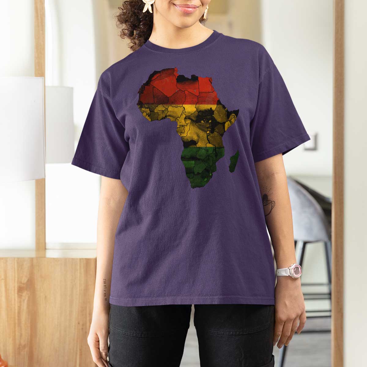 Black History Month T Shirt For Women Pan African Africa Map Black Pride - Wonder Print Shop
