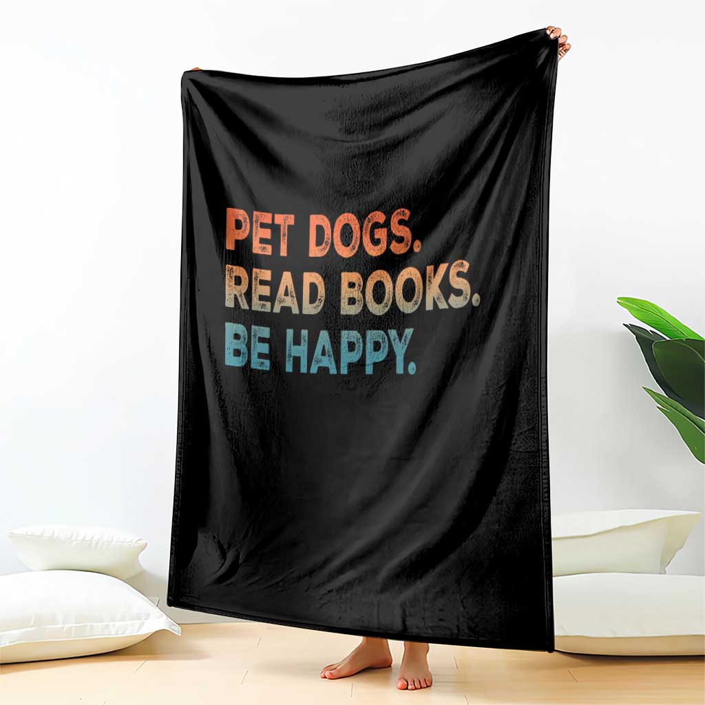 Dog Book Lovers Throw Blanket Retro Pet Dogs Read Books Be Happy