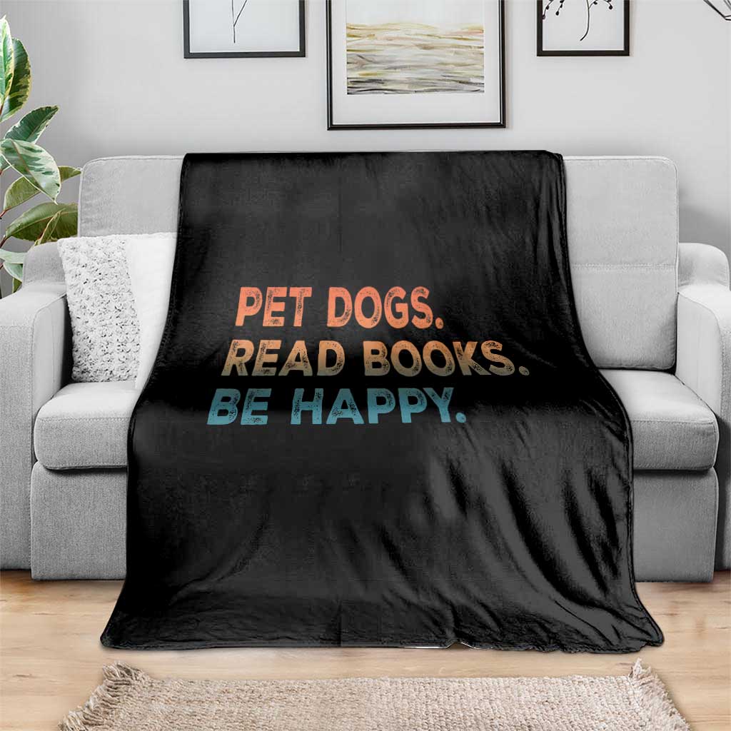 Dog Book Lovers Throw Blanket Retro Pet Dogs Read Books Be Happy