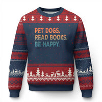 Dog Book Lovers Ugly Christmas Sweater Retro Pet Dogs Read Books Be Happy