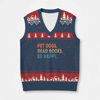 Dog Book Lovers V-Neck Knit Sweater Vest Retro Pet Dogs Read Books Be Happy