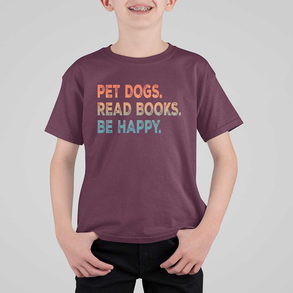 Dog Book Lovers T Shirt For Kid Retro Pet Dogs Read Books Be Happy