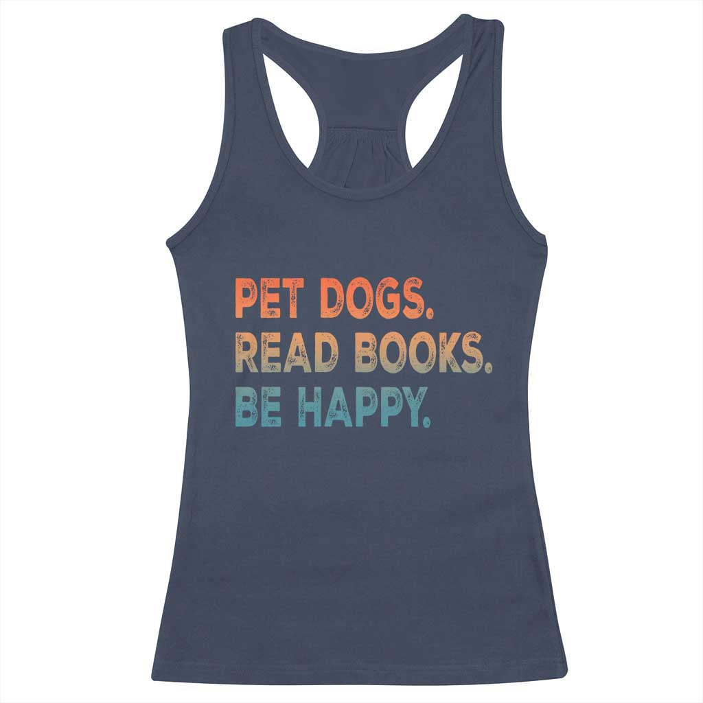 Dog Book Lovers Racerback Tank Top Retro Pet Dogs Read Books Be Happy