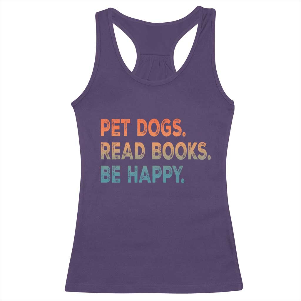 Dog Book Lovers Racerback Tank Top Retro Pet Dogs Read Books Be Happy