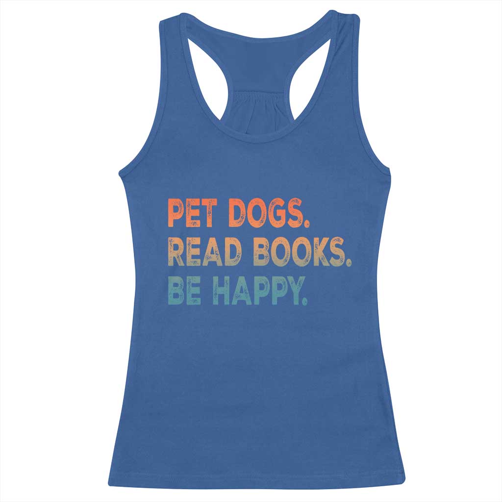 Dog Book Lovers Racerback Tank Top Retro Pet Dogs Read Books Be Happy