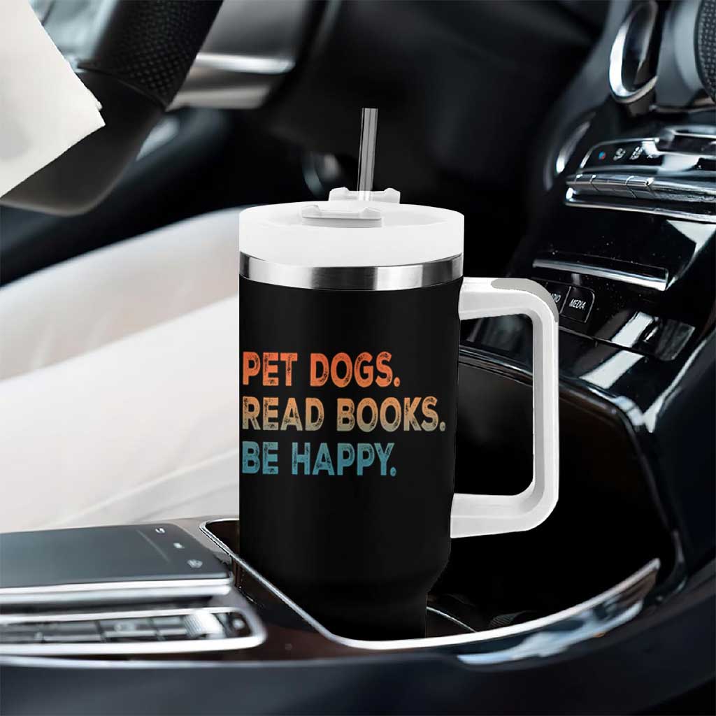 Dog Book Lovers Tumbler With Handle Retro Pet Dogs Read Books Be Happy