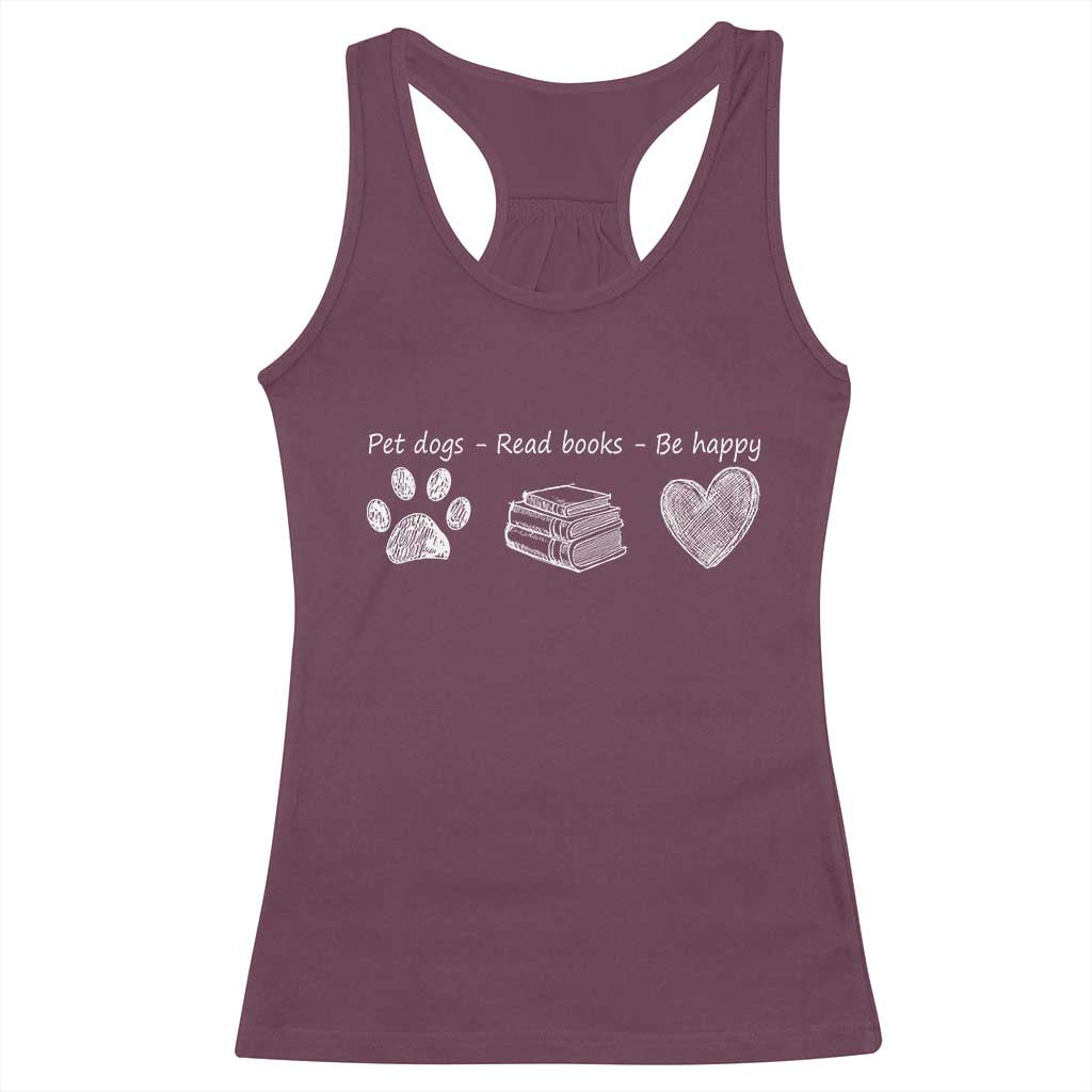 Funny Dog Book Lovers Racerback Tank Top Pet Dogs Read Books Be Happy