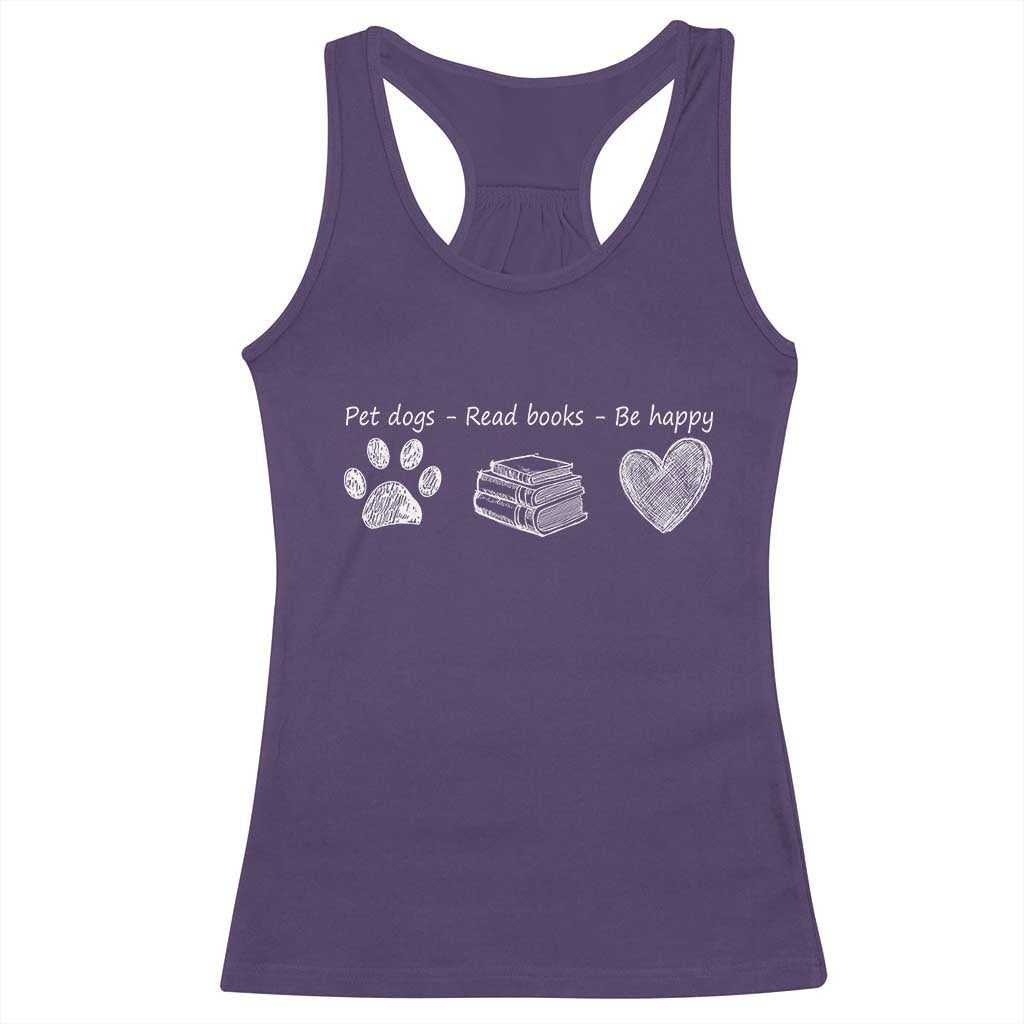Funny Dog Book Lovers Racerback Tank Top Pet Dogs Read Books Be Happy