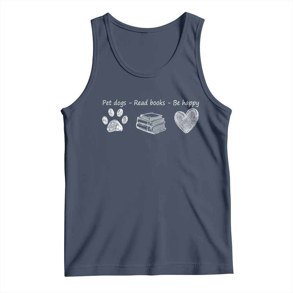 Funny Dog Book Lovers Tank Top Pet Dogs Read Books Be Happy