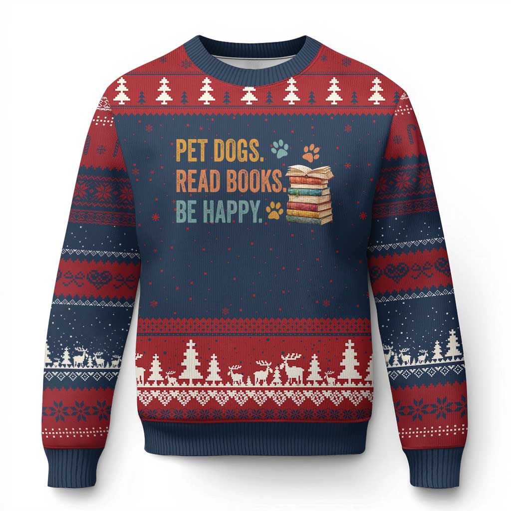 Retro Dog Book Lovers Ugly Christmas Sweater Bookish Dog Mom Gift